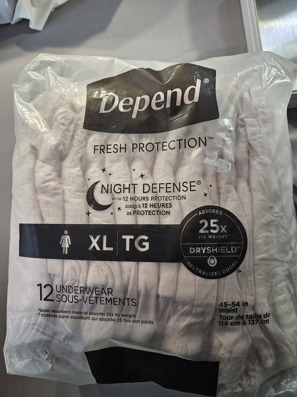 Depend Night Defense Women’s Extra Large Pink Underwear - 12 Pack